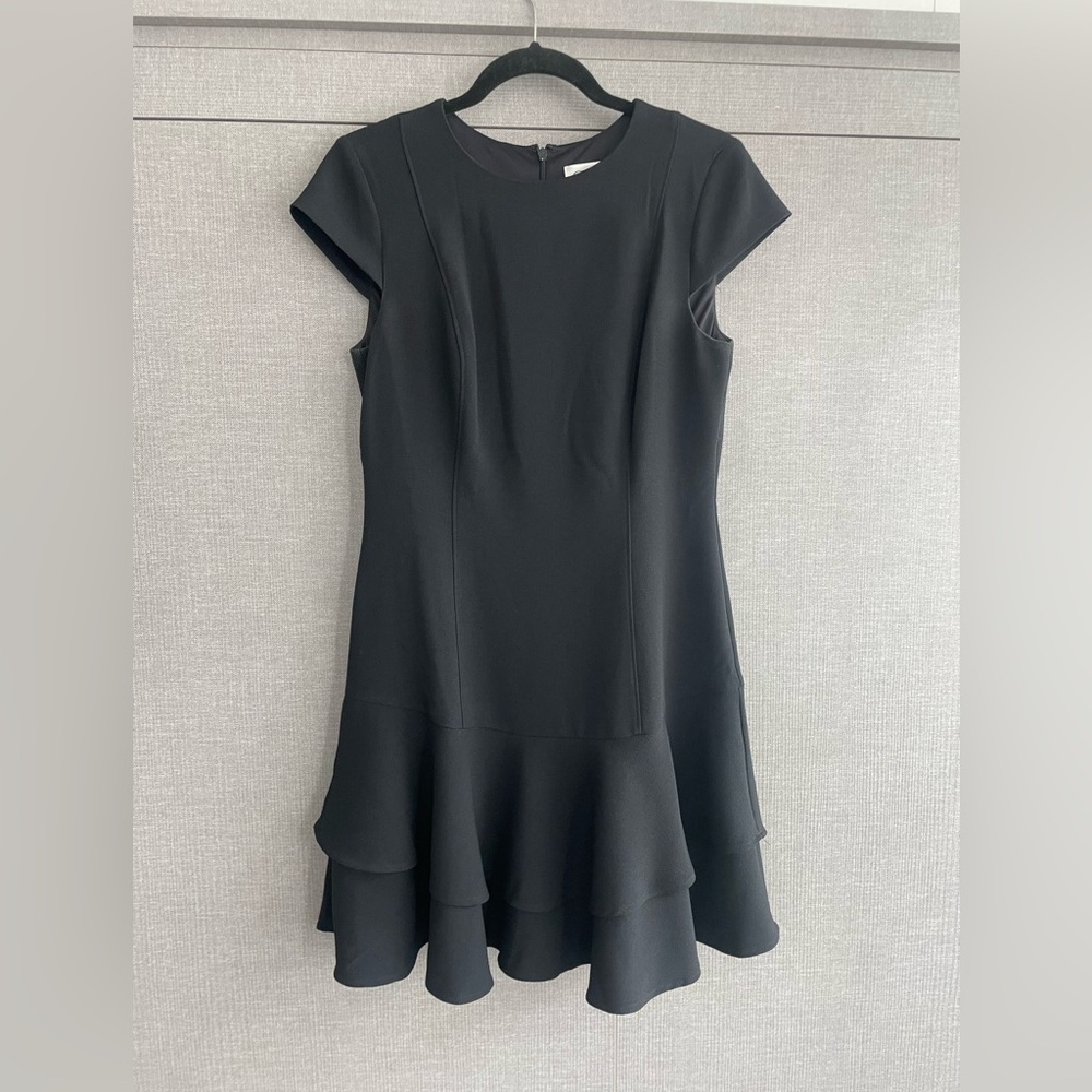 Eliza J Black Cap-Sleeve Ruffle Hem Mini Dress